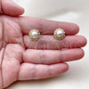 Oro Laminado Stud Earring, Gold Filled Style Ball Design, with Ivory Pearl, Polished, Golden Finish, 02.342.0006