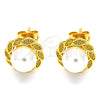 Oro Laminado Stud Earring, Gold Filled Style Ball Design, with Ivory Pearl, Polished, Golden Finish, 02.342.0006