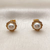 Oro Laminado Stud Earring, Gold Filled Style Ball Design, with Ivory Pearl, Polished, Golden Finish, 02.342.0006