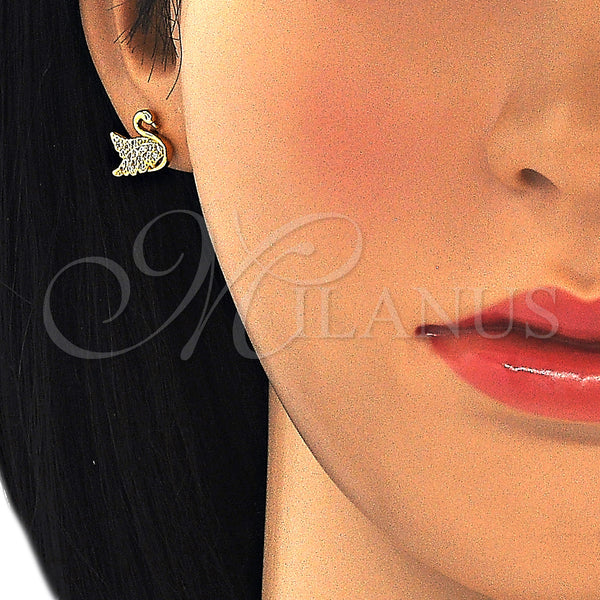 Gold Filled Ring — Stud Earring Swan Design with White Micro Pave — alternate product view — SKU 127409 | Oro Laminado anillo — Stud Earring Swan diseño with blanco Micro Pave — SKU 127409
