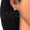 Oro Laminado Stud Earring, Gold Filled Style Swan Design, with White Micro Pave, Polished, Golden Finish, 02.342.0012