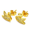 Oro Laminado Stud Earring, Gold Filled Style Swan Design, with White Micro Pave, Polished, Golden Finish, 02.342.0012