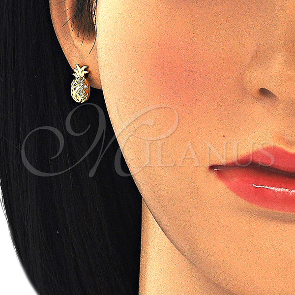 Gold Filled Ring — Stud Earring Pineapple Design with White Micro Pave — alternate product view — SKU 127411 | Oro Laminado anillo — Stud Earring Pineapple diseño with blanco Micro Pave — SKU 127411