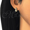 Oro Laminado Stud Earring, Gold Filled Style Pineapple Design, with White Micro Pave, Polished, Golden Finish, 02.342.0014