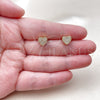 Oro Laminado Stud Earring, Gold Filled Style Heart Design, with White Cubic Zirconia, Polished, Golden Finish, 02.342.0016