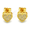 Oro Laminado Stud Earring, Gold Filled Style Heart Design, with White Cubic Zirconia, Polished, Golden Finish, 02.342.0016