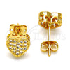 Oro Laminado Stud Earring, Gold Filled Style Heart Design, with White Cubic Zirconia, Polished, Golden Finish, 02.342.0016