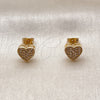 Oro Laminado Stud Earring, Gold Filled Style Heart Design, with White Cubic Zirconia, Polished, Golden Finish, 02.342.0016
