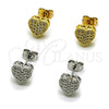 Oro Laminado Stud Earring, Gold Filled Style Heart Design, with White Cubic Zirconia, Polished, Golden Finish, 02.342.0016
