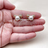 Oro Laminado Stud Earring, Gold Filled Style with White Cubic Zirconia and Ivory Pearl, Polished, Golden Finish, 02.344.0007