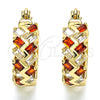 Oro Laminado Small Hoop, Gold Filled Style Baguette Design, with Garnet and White Cubic Zirconia, Polished, Golden Finish, 02.210.0296.1.15