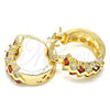 Oro Laminado Small Hoop, Gold Filled Style Baguette Design, with Garnet and White Cubic Zirconia, Polished, Golden Finish, 02.210.0296.1.15