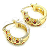 Oro Laminado Small Hoop, Gold Filled Style Baguette Design, with Garnet and White Cubic Zirconia, Polished, Golden Finish, 02.210.0296.1.15