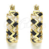 Oro Laminado Small Hoop, Gold Filled Style Baguette Design, with Black and White Cubic Zirconia, Polished, Golden Finish, 02.210.0296.3.15