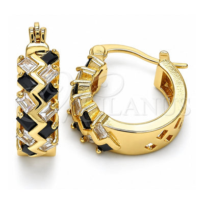 Oro Laminado Small Hoop, Gold Filled Style Baguette Design, with Black and White Cubic Zirconia, Polished, Golden Finish, 02.210.0296.3.15