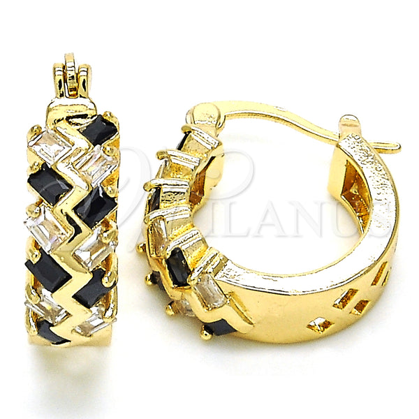 Gold Filled Hoop Earrings — Small Hoop Baguette Design with Black and White — main product view — SKU 127437 | Oro Laminado aretes de aro — Small Hoop Baguette diseño with negro and blanco — SKU 127437