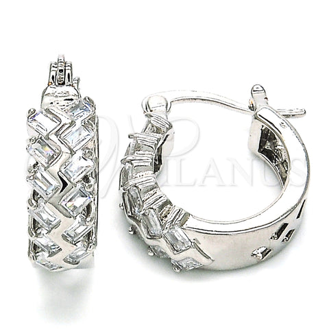 Rhodium Plated Small Hoop, Baguette Design, with White Cubic Zirconia, Polished, Rhodium Finish, 02.210.0296.5.15