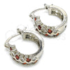Rhodium Gold Filled Small Hoop, Baguette Design, with Garnet and White Cubic Zirconia, Polished, Rhodium Finish, 02.210.0296.6.15