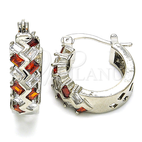 Rhodium Plated Small Hoop, Baguette Design, with Garnet and White Cubic Zirconia, Polished, Rhodium Finish, 02.210.0296.6.15
