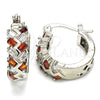 Rhodium Gold Filled Small Hoop, Baguette Design, with Garnet and White Cubic Zirconia, Polished, Rhodium Finish, 02.210.0296.6.15