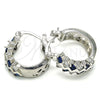 Rhodium Plated Small Hoop, with Sapphire Blue and White Cubic Zirconia, Polished, Rhodium Finish, 02.210.0296.7.15