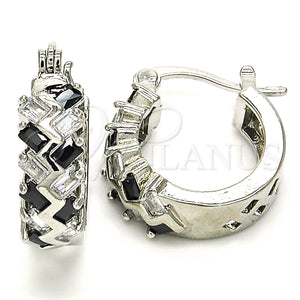 White Gold Filled Hoop Earrings — Small Hoop Baguette Design with Black and White — main product view — SKU 127442 | Oro Laminado Blanco aretes de aro — Small Hoop Baguette diseño with negro and blanco — SKU 127442