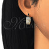 Oro Laminado Small Hoop, Gold Filled Style Heart Design, with White Cubic Zirconia, Polished, Golden Finish, 02.210.0297.20