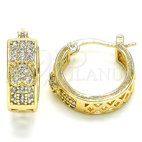 Gold Filled Hoop Earrings — Small Hoop Heart Design with White Cubic Zirconia — main product view — SKU 127444 | Oro Laminado aretes de aro — Small Hoop corazón diseño with blanco Cubic Zirconia — SKU 127444