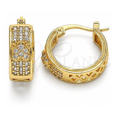 Oro Laminado Small Hoop, Gold Filled Style Heart Design, with White Cubic Zirconia, Polished, Golden Finish, 02.210.0297.20