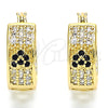 Oro Laminado Small Hoop, Gold Filled Style Heart Design, with Black and White Cubic Zirconia, Polished, Golden Finish, 02.210.0297.2.20