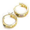 Oro Laminado Small Hoop, Gold Filled Style Heart Design, with Black and White Cubic Zirconia, Polished, Golden Finish, 02.210.0297.2.20