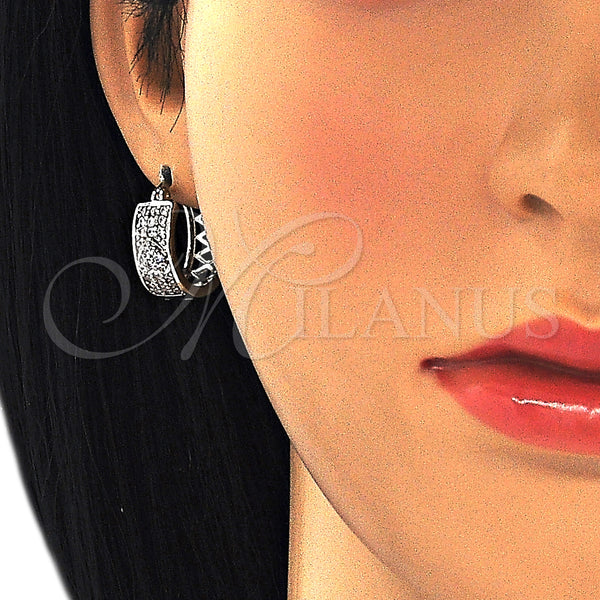 White Gold Filled Hoop Earrings — Small Hoop Heart Design with White Cubic Zirconia — alternate product view — SKU 127448 | Oro Laminado Blanco aretes de aro — Small Hoop corazón diseño with blanco Cubic Zirconia — SKU 127448