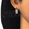 Rhodium Gold Filled Small Hoop, Heart Design, with White Cubic Zirconia, Polished, Rhodium Finish, 02.210.0297.4.20