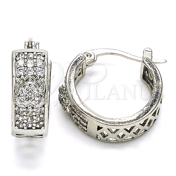 White Gold Filled Hoop Earrings — Small Hoop Heart Design with White Cubic Zirconia — main product view — SKU 127448 | Oro Laminado Blanco aretes de aro — Small Hoop corazón diseño with blanco Cubic Zirconia — SKU 127448