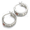 Rhodium Plated Small Hoop, Heart Design, with Garnet and White Cubic Zirconia, Polished, Rhodium Finish, 02.210.0297.5.20