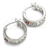Rhodium Gold Filled Small Hoop, Heart Design, with Garnet and White Cubic Zirconia, Polished, Rhodium Finish, 02.210.0297.5.20