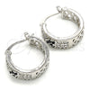 Rhodium Plated Small Hoop, Heart Design, with Black and White Cubic Zirconia, Polished, Rhodium Finish, 02.210.0297.6.20