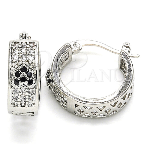 Rhodium Plated Small Hoop, Heart Design, with Black and White Cubic Zirconia, Polished, Rhodium Finish, 02.210.0297.6.20
