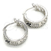 Rhodium Plated Small Hoop, Heart Design, with Black and White Cubic Zirconia, Polished, Rhodium Finish, 02.210.0297.6.20