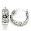 Rhodium Plated Small Hoop, Heart Design, with Black and White Cubic Zirconia, Polished, Rhodium Finish, 02.210.0297.6.20
