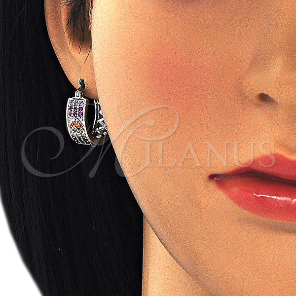 White Gold Filled Hoop Earrings — Small Hoop Heart Design with Multicolor Cubic Zirconia — alternate product view — SKU 127451 | Oro Laminado Blanco aretes de aro — Small Hoop corazón diseño with Multicolor Cubic Zirconia — SKU 127451