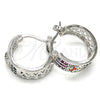 Rhodium Gold Filled Small Hoop, Heart Design, with Multicolor Cubic Zirconia, Polished, Rhodium Finish, 02.210.0297.7.20