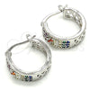 Rhodium Gold Filled Small Hoop, Heart Design, with Multicolor Cubic Zirconia, Polished, Rhodium Finish, 02.210.0297.7.20