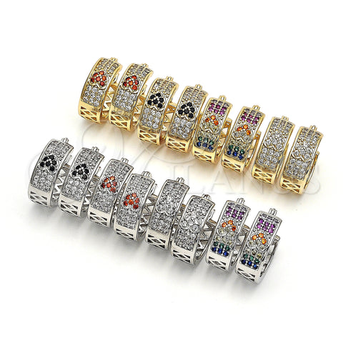 Rhodium Plated Small Hoop, Heart Design, with Multicolor Cubic Zirconia, Polished, Rhodium Finish, 02.210.0297.7.20