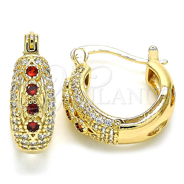 Gold Filled Hoop Earrings — Small Hoop with Garnet and White Cubic Zirconia — main product view — SKU 127453 | Oro Laminado aretes de aro — Small Hoop with Garnet and blanco Cubic Zirconia — SKU 127453