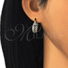 Oro Laminado Small Hoop, Gold Filled Style with Sapphire Blue and White Cubic Zirconia, Polished, Golden Finish, 02.210.0298.2.15