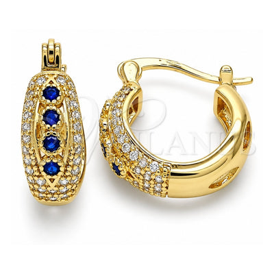 Oro Laminado Small Hoop, Gold Filled Style with Sapphire Blue and White Cubic Zirconia, Polished, Golden Finish, 02.210.0298.2.15