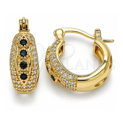 Oro Laminado Small Hoop, Gold Filled Style with Black and White Cubic Zirconia, Polished, Golden Finish, 02.210.0298.3.15