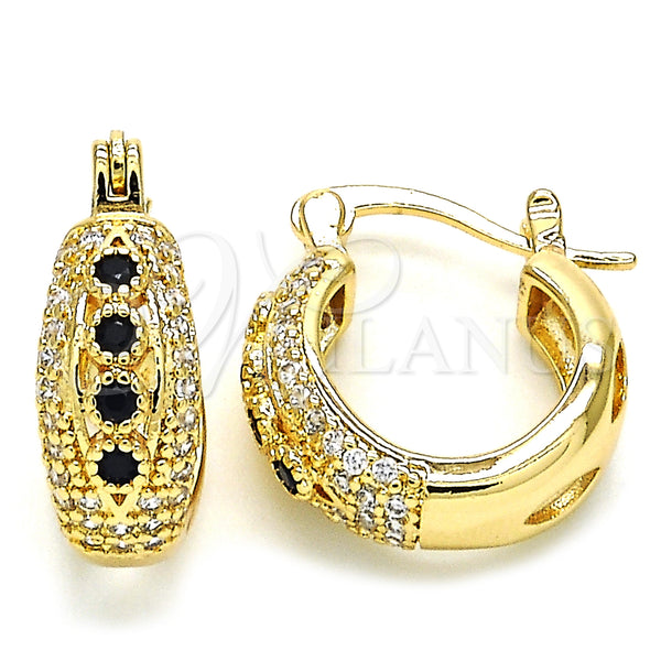 Gold Filled Hoop Earrings — Small Hoop with Black and White Cubic Zirconia — main product view — SKU 127455 | Oro Laminado aretes de aro — Small Hoop with negro and blanco Cubic Zirconia — SKU 127455