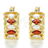 Oro Laminado Small Hoop, Gold Filled Style with Garnet and White Cubic Zirconia, Polished, Golden Finish, 02.210.0299.1.20